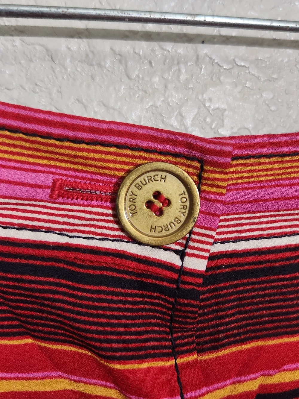 Tory Burch Skirt Striped Button Front Midi Pink Brown & Orange